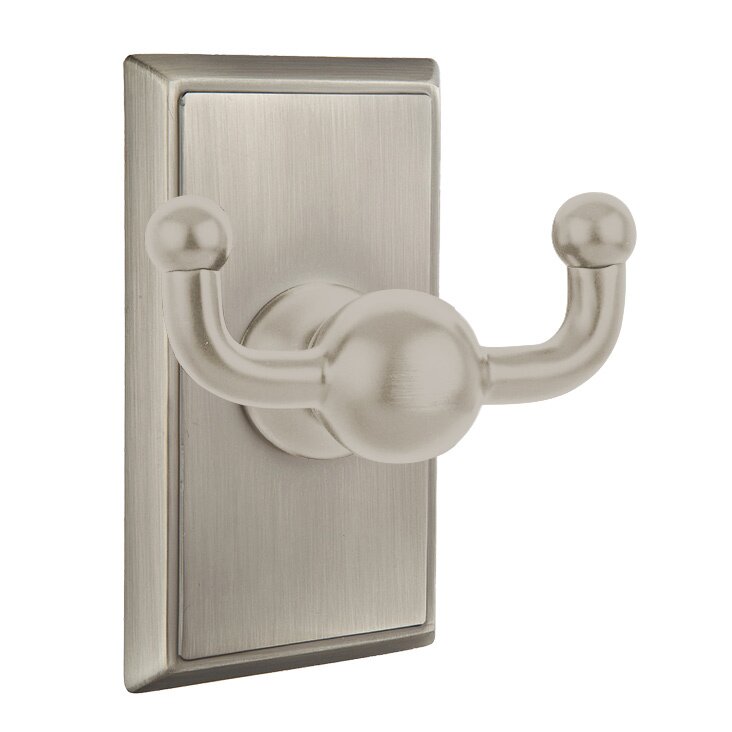 Emtek Traditional Brass Double Robe Hook With Rectangular Rosette in Pewter finish