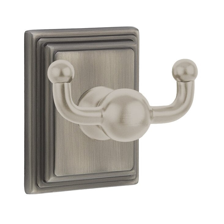 Emtek Traditional Brass Double Robe Hook With Wilshire Rosette in Pewter finish