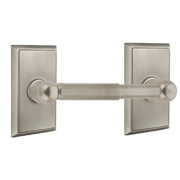 Emtek Traditional Brass Paper Holder - Spring Rod Style (3 3/8" Projection) With Rectangular Rosette in Pewter finish