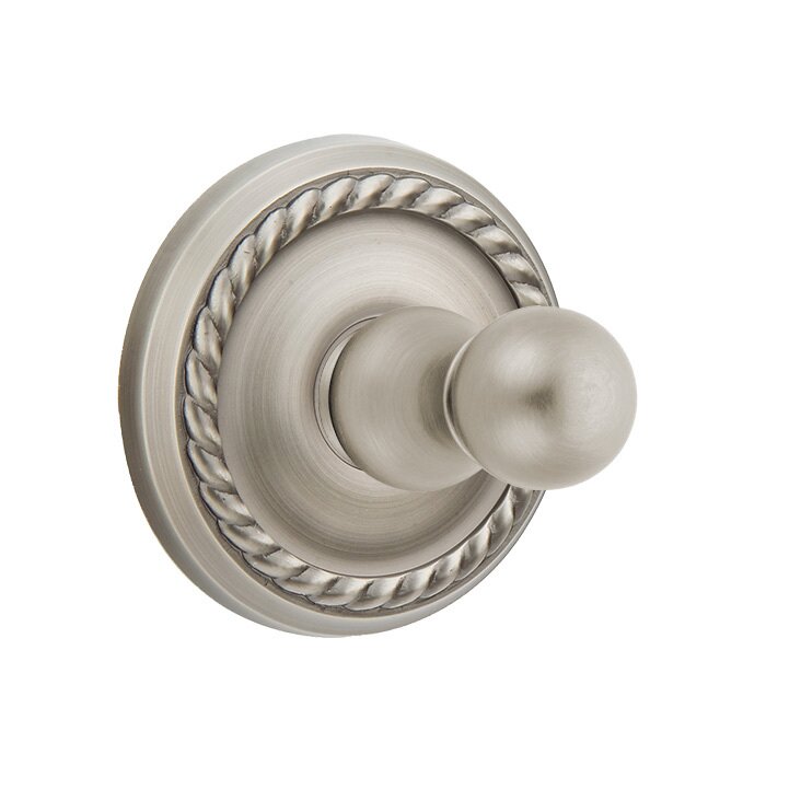 Emtek Traditional Brass Single Robe Hook With Rope Rosette in Pewter finish