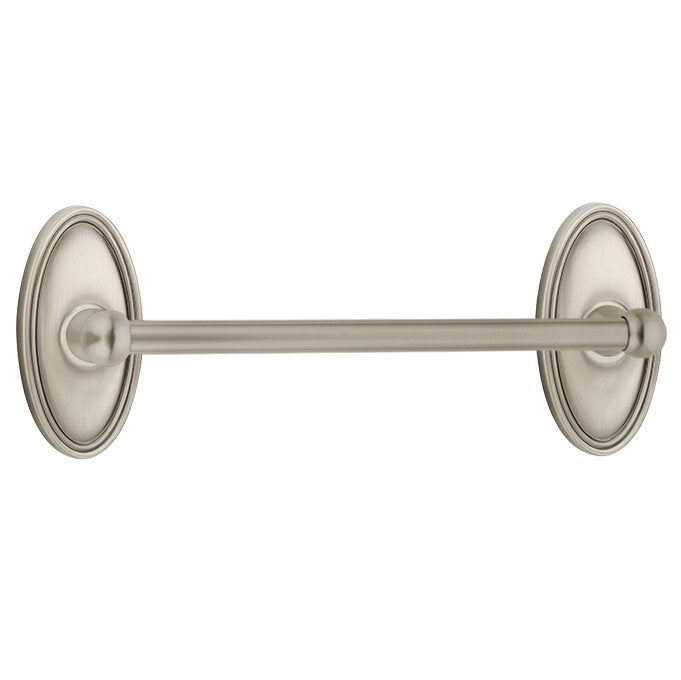 The Emtek Traditional Brass Towel Bar with Oval Rosette in Pewter finish.