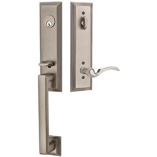 Emtek Wilshire Tubular Entrance Handleset With Coventry Lever in Pewter finish