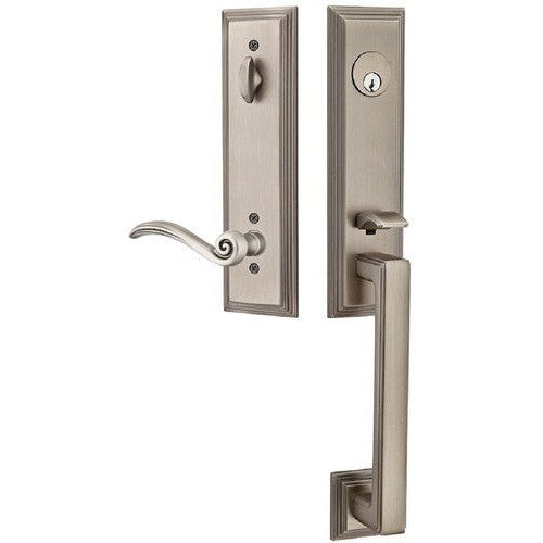 Emtek Wilshire Tubular Entrance Handleset With Elan Lever in Pewter finish