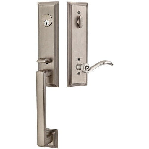 Emtek Wilshire Tubular Entrance Handleset With Elan Lever in Pewter finish