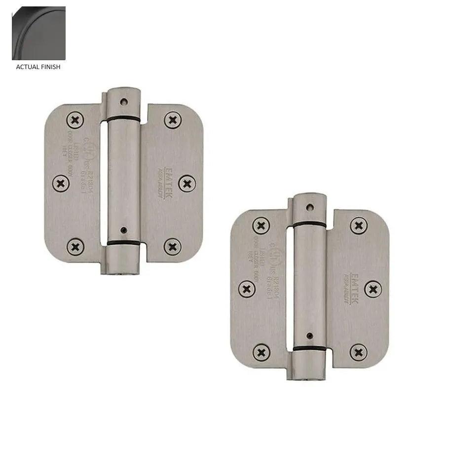 The Emtek Plated Steel UL Listed Spring Hinge, 3.5" x 3.5" with 5/8" Radius Corners in Flat Black finish