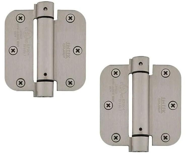 The Emtek Plated Steel UL Listed Spring Hinge, 3.5" x 3.5" with 5/8" Radius Corners in Pewter finish