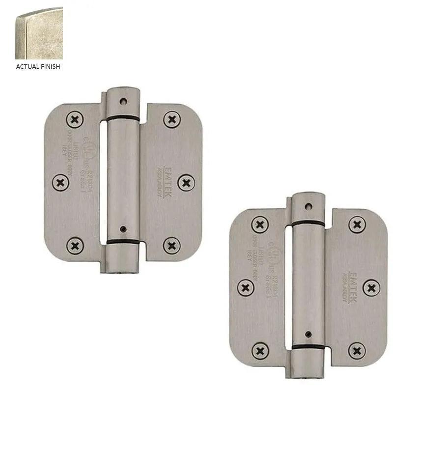 The Emtek Plated Steel UL Listed Spring Hinge, 3.5" x 3.5" with 5/8" Radius Corners in Tumbled White Bronze finish