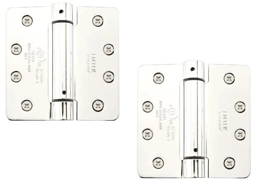 Emtek Plated Steel UL Listed Spring Hinge, 4" x 4" with 1/4" Radius Corners Lifetime Polished Nickel