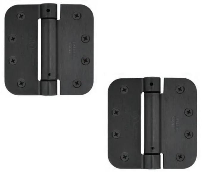 Emtek Plated Steel UL Listed Spring Hinge, 4" x 4" with 5/8" Radius Corners Flat Black