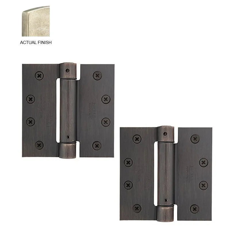 Emtek Plated Steel UL Listed Spring Hinge, 4" x 4" with Square Corners Tumbled White Bronze