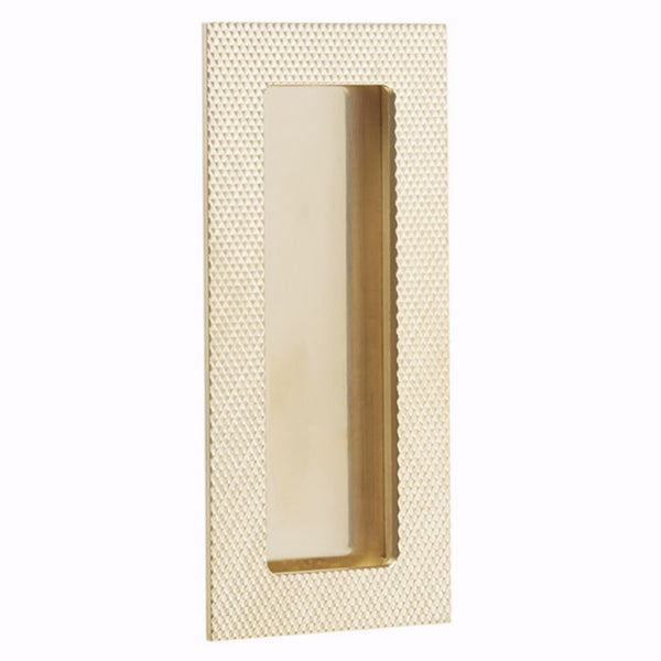 Emtek 4" Modern Rectangular Knurled Flush Pull with Plain Pocket in Polished Brass finish