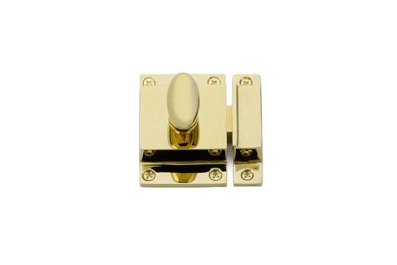 The Emtek Cabinet Latch 2"x 2 1/4" (1 3/8" Projection) in Polished Brass finish