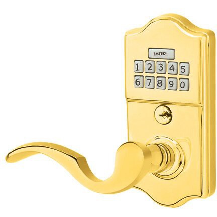 Emtek Classic Electronic Keypad Leverset with Cortina Lever in Polished Brass finish