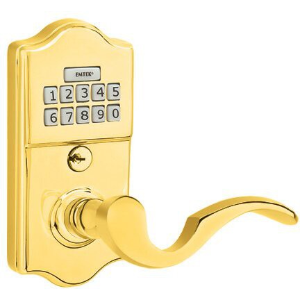 Emtek Classic Electronic Keypad Leverset with Cortina Lever in Polished Brass finish