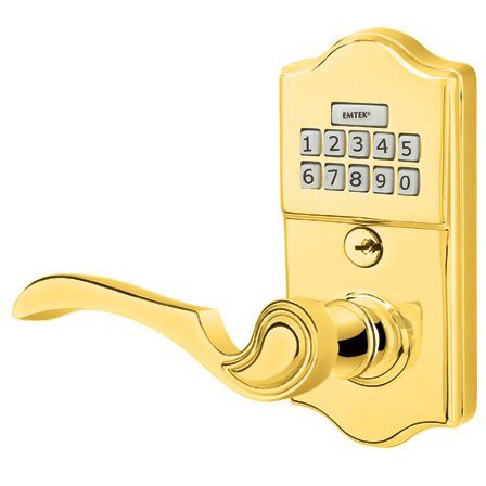 Emtek Classic Electronic Keypad Leverset with Coventry Lever in Polished Brass finish