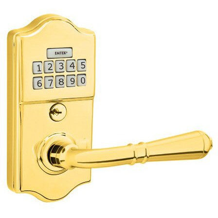 Emtek Classic Electronic Keypad Leverset with Turino Lever in Polished Brass finish