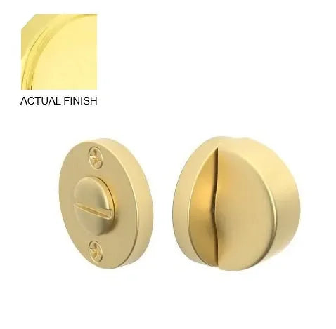 The Emtek Disk Double Rosette Privacy Bolt in Polished Brass finish.