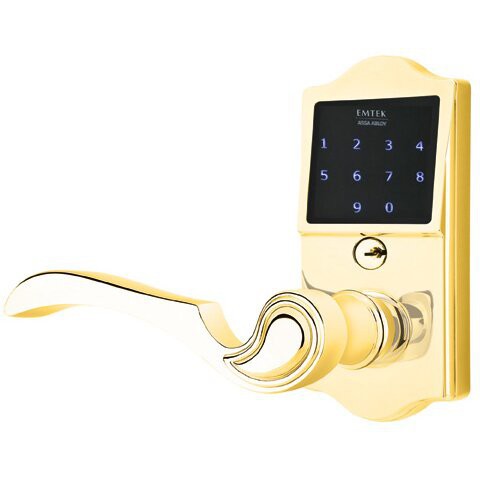 Emtek EMTouch Classic Electronic Touchscreen Keypad Leverset with Coventry Lever in Polished Brass finish