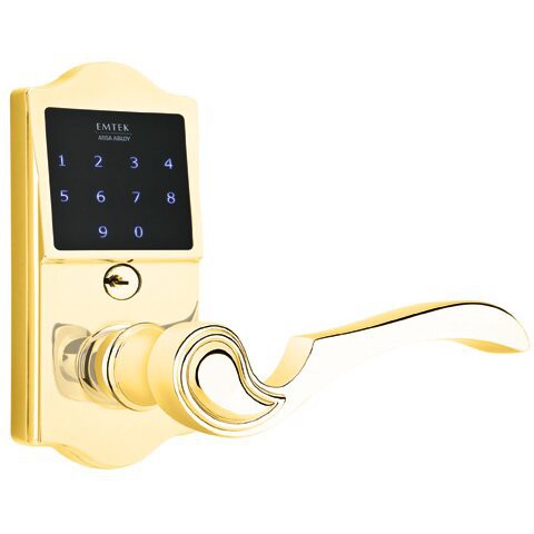 Emtek EMTouch Classic Electronic Touchscreen Keypad Leverset with Coventry Lever in Polished Brass finish