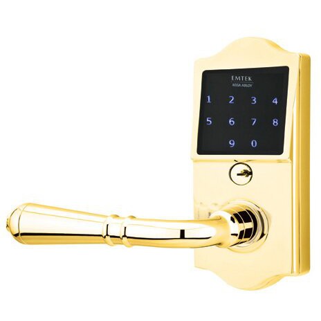 Emtek EMTouch Classic Electronic Touchscreen Keypad Leverset with Turino Lever in Polished Brass finish