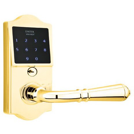 Emtek EMTouch Classic Electronic Touchscreen Keypad Leverset with Turino Lever in Polished Brass finish