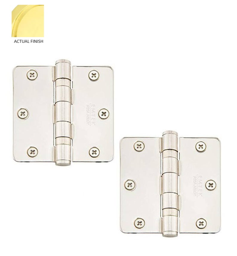 Emtek Heavy Duty Steel Ball Bearing Hinge, 3.5" x 3.5" with 1/4" Radius Corners in Polished Brass finish