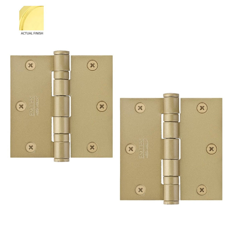 Emtek Heavy Duty Steel Ball Bearing Hinge, 3.5" x 3.5" with Square Corners in Polished Brass finish