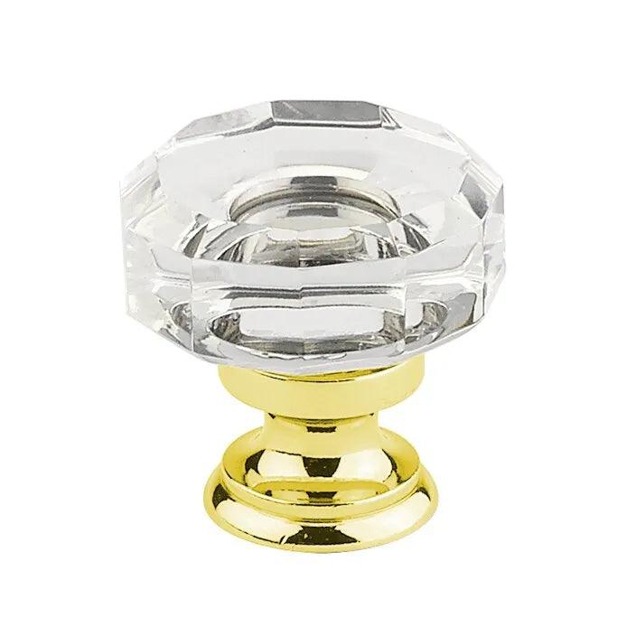 The Emtek Lowell Crystal Glass Knob 1-3/8" Wide (1-1/4" Projection) in Polished Brass finish