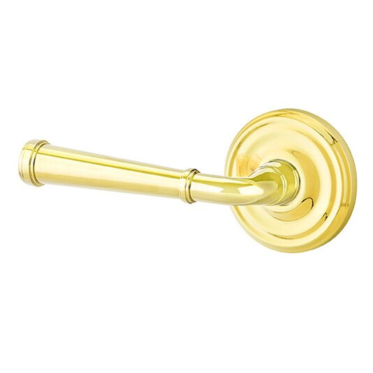 The Emtek Merrimack Lever With Regular Rosette in Polished Brass finish