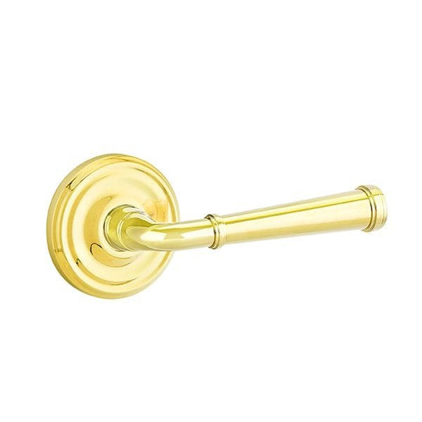 The Emtek Merrimack Lever With Regular Rosette in Polished Brass finish