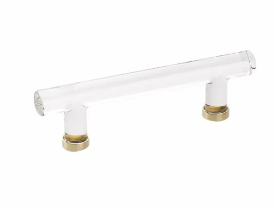 The Emtek Modern Glass Bar Cabinet Pull, 4" Center to Center in Polished Brass finish