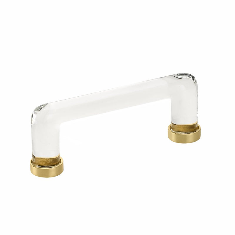 The Emtek Modern Glass Cabinet Pull, 4" Center to Center in Polished Brass finish