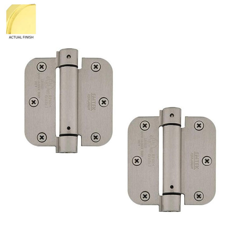 The Emtek Plated Steel UL Listed Spring Hinge, 3.5" x 3.5" with 5/8" Radius Corners in Polished Brass finish