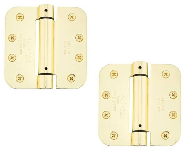 Emtek Plated Steel UL Listed Spring Hinge, 4" x 4" with 5/8" Radius Corners in Polished Brass finish