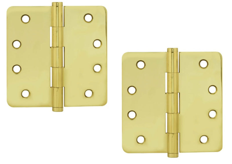 The Emtek Residential Duty Solid Brass Plain Bearing Hinge, 4" x 4" with 1/4" Radius Corners in Polished Brass finish