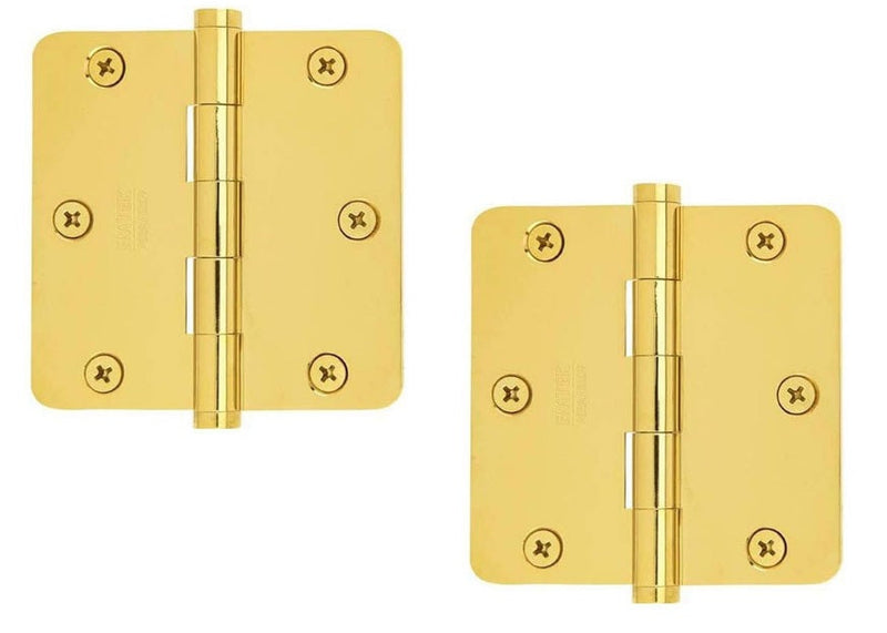 Emtek Residential Duty Steel Plain Bearing Hinge, 3.5" x 3.5" with 1/4" Radius Corners in Polished Brass finish