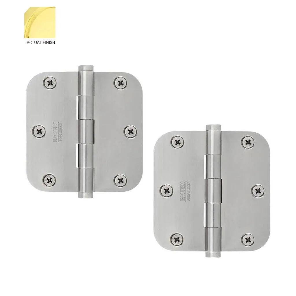 Emtek Residential Duty Steel Plain Bearing Hinge, 3.5" x 3.5" with 5/8" Radius Corners in Polished Brass finish