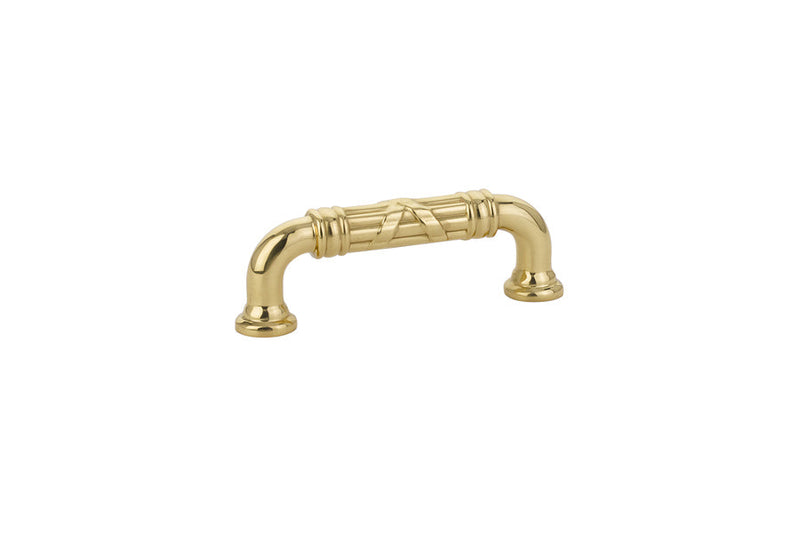 The Emtek Ribbon & Reed Estate Cabinet Pull, 3" Center to Center in Polished Brass finish