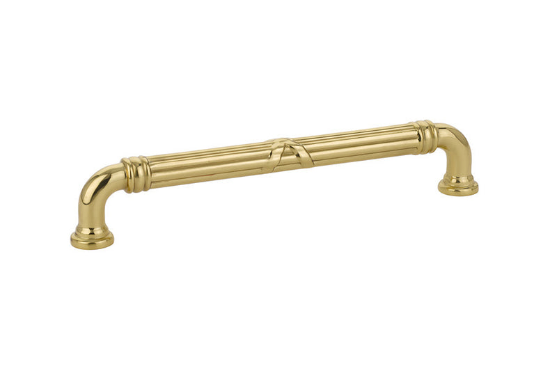 The Emtek Ribbon & Reed Estate Cabinet Pull, 6" Center to Center in Polished Brass finish