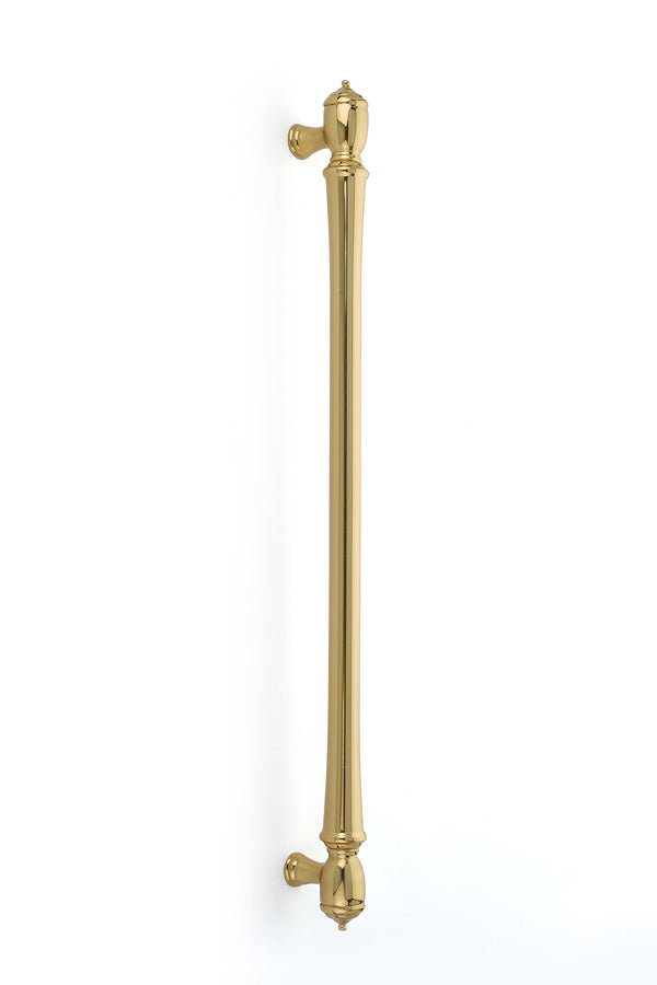 The Emtek Spindle Appliance Pull, 18" Center to Center in Polished Brass finish