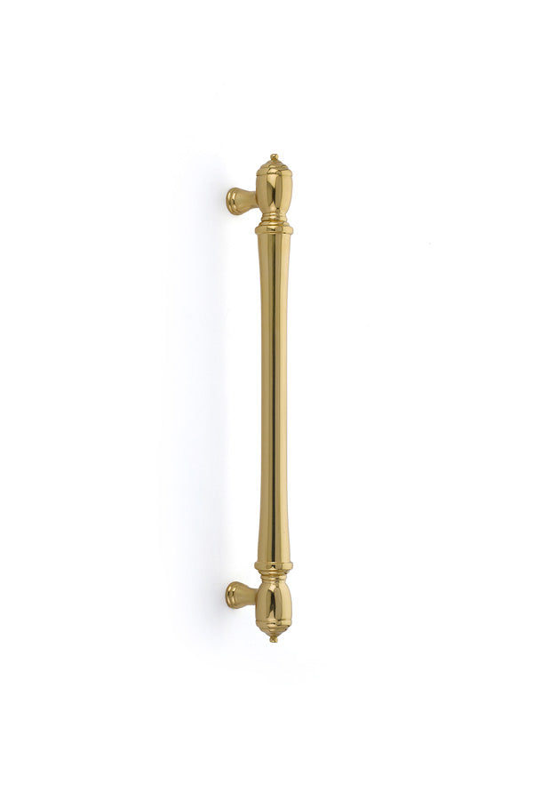 The Emtek Spindle Appliance Pull, 12" Center to Center in Polished Brass finish