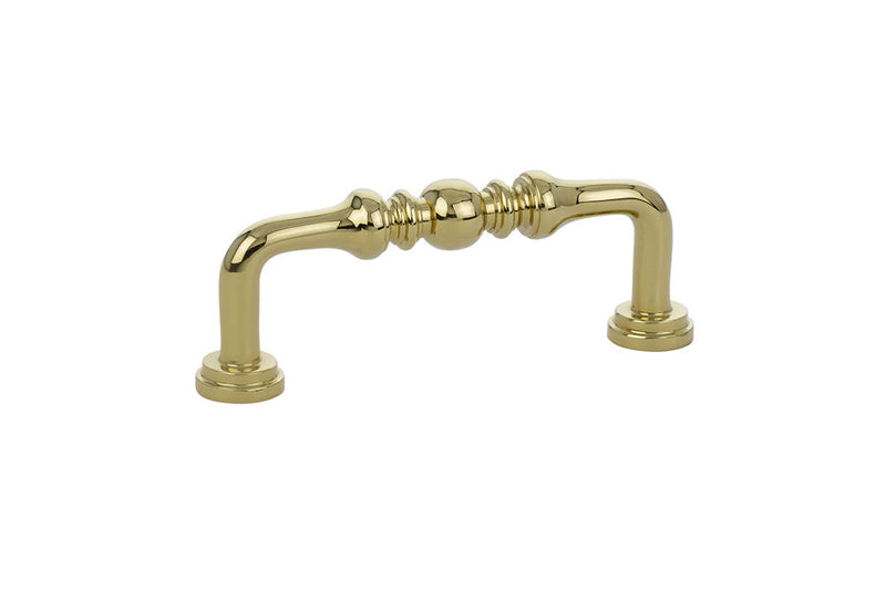 The Emtek Spindle Cabinet Pull, 3" Center to Center in Polished Brass finish