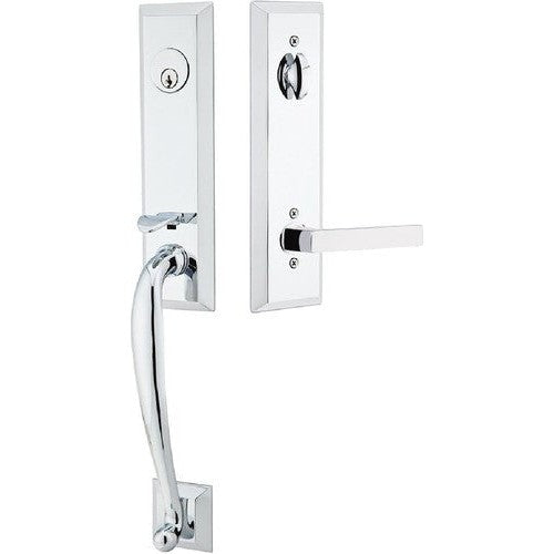 Emtek Adams Tubular Entrance Handleset With Dumont Lever in Polished Chrome finish