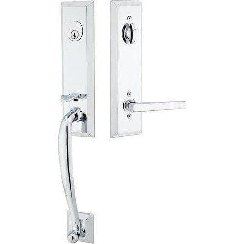 Emtek Adams Tubular Entrance Handleset With Freestone Lever in Polished Chrome finish