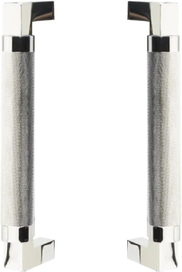 The Emtek Back to Back Hercules Knurled Door Pull, 8" Center to Center in Polished Chrome finish