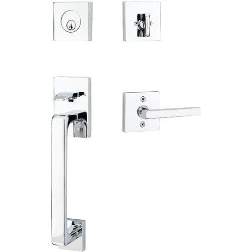 Emtek Baden Entrance Handleset With Freestone Lever in Polished Chrome finish