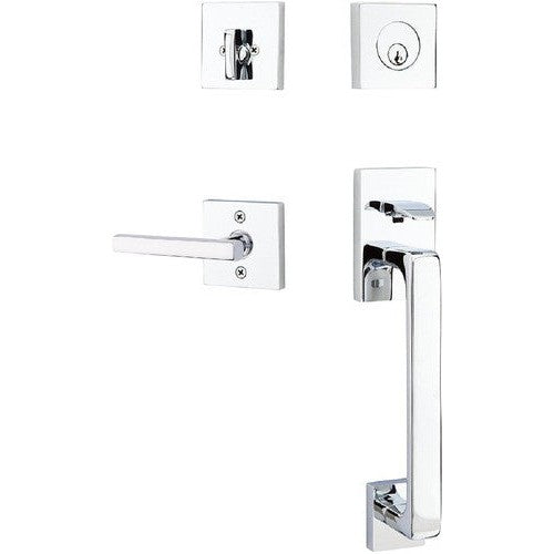 Emtek Baden Entrance Handleset With Freestone Lever in Polished Chrome finish