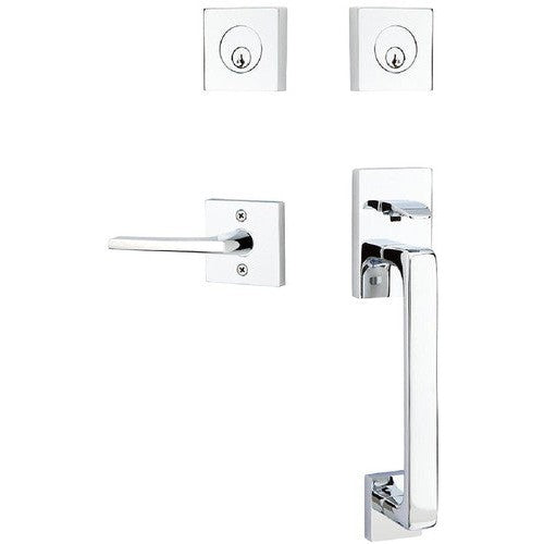 Emtek Baden Tubular Entrance Handleset with Helios Lever in Polished Chrome finish