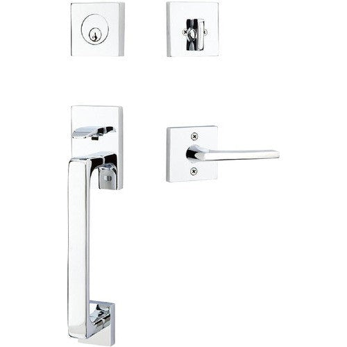 Emtek Baden Tubular Entrance Handleset with Helios Lever in Polished Chrome finish