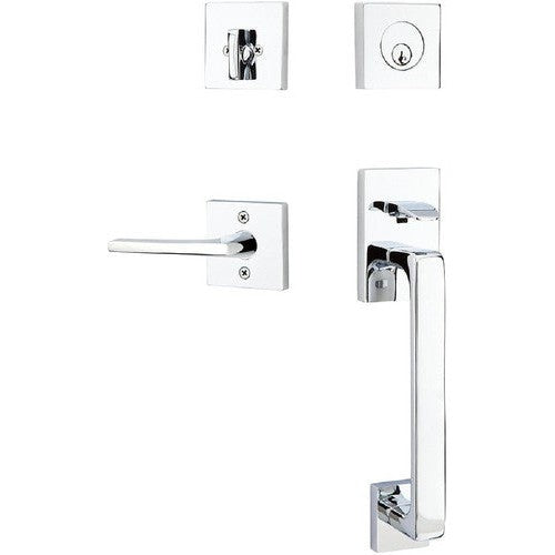 Emtek Baden Tubular Entrance Handleset with Helios Lever in Polished Chrome finish